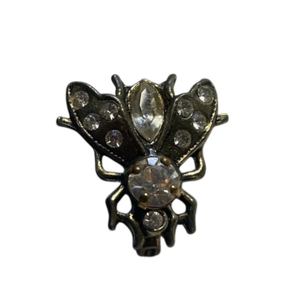 Vintage Rhinestone Bee Brooch Gold Brass Tone Insect 1 inch Mini Pin